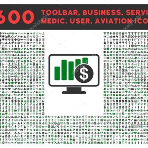 Sales Monitor Icon with Large Pictogram Collection
