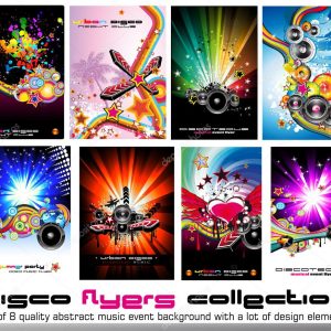 8 Quality Colorful Background for Discoteque Event Flyers with music design