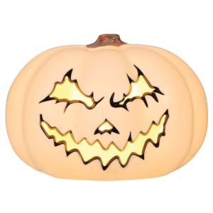 9-Inch Spooky Light Up White Pumpkin Decoration