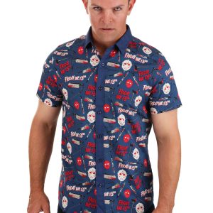 Adult Thrills and Kills Friday the 13th Button Up Shirt