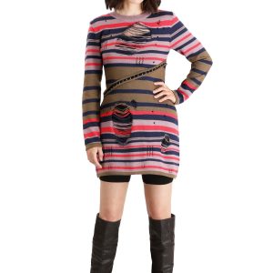 Astrid Striped Distressed Sweater Dress for Women