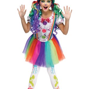 Crazy Color Clown Girl's Costume