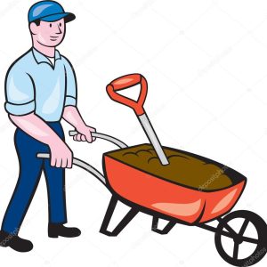 Gardener Pushing Wheelbarrow Cartoon
