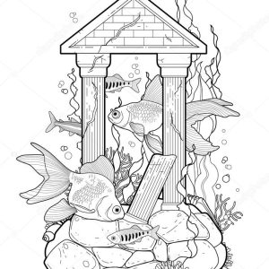 Graphic aquarium fish with architectural sculpture