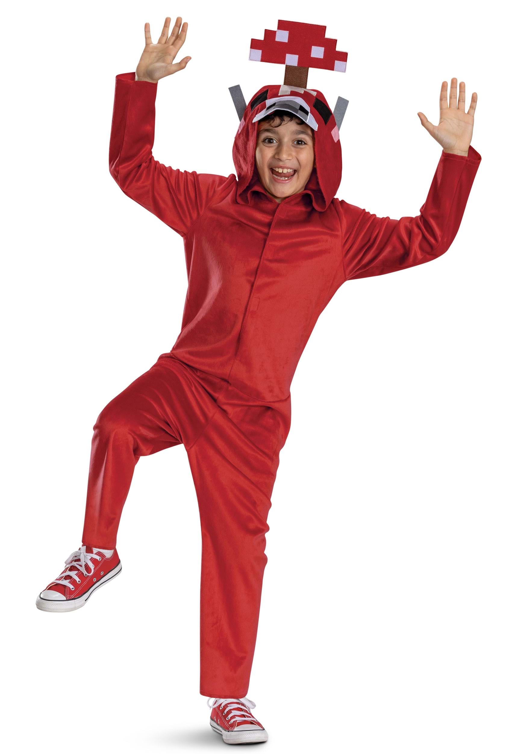 Kid's Minecraft Mooshroom Hooded Jumpsuit Costume
