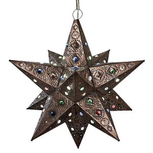 Large Mexican Tin Colorado Star with Marbles: with Oxidized Finish