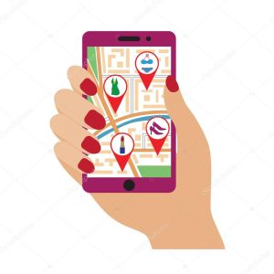 Mobile device in a female hand. Online shopping.