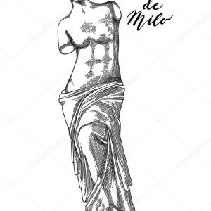 Venus de Milo sculpture drawn in engraving technique