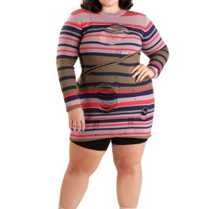 Women's Plus Size Astrid Striped Distressed Sweater Dress