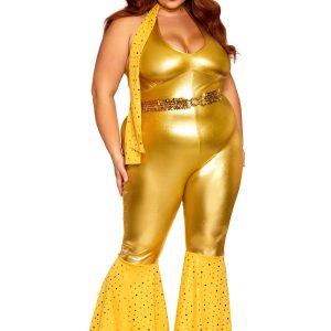 Women's Plus Size Gold Disco Fox Adult Costume
