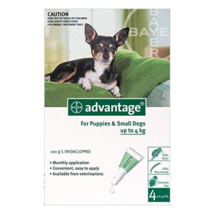 Advantage For Small Dogs Up To 4kg (Green) 4 Pack