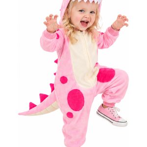 Girl's Toddler Pink Dinosaur Onesie Costume