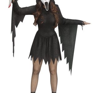 Women's Black Glitter Ghost Face Costume
