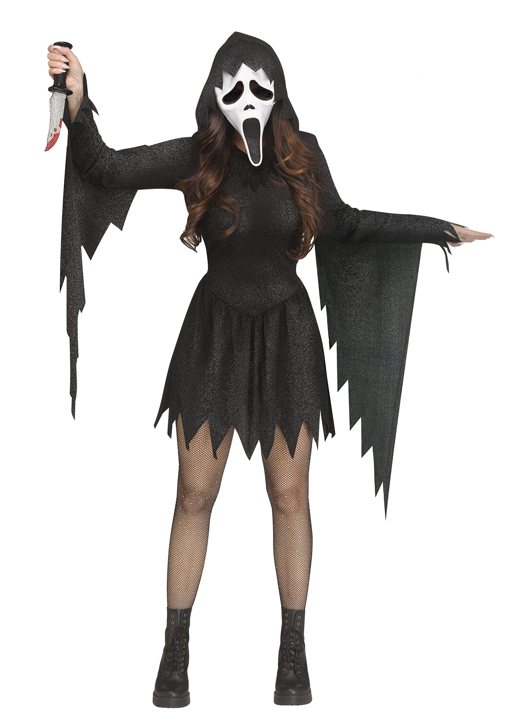 Women's Black Glitter Ghost Face Costume